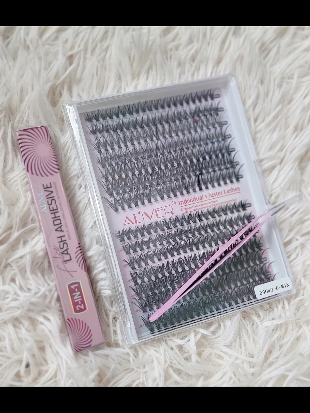 ALIVER Individual Cluster Lashes with Pink Tweezer and Lash Adhesive